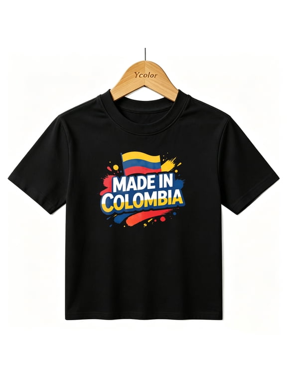Boys Graphic T-Shirt Made In Colombia Flag Pride Splatter Kids Tees 100% Cotton Tops Ages 4-13Y