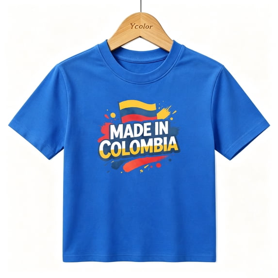 Boys Graphic T-Shirt Made In Colombia Flag Pride Splatter Kids Tees 100% Cotton Tops Ages 4-13Y