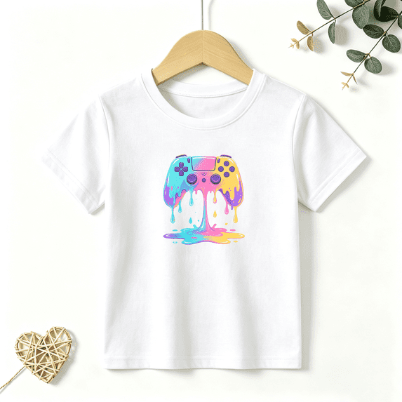 Boys Graphic T Shirt Melting Slime Controller Short Sleeve Kids Tees Gaming 100% Cotton Soft Child Tops 4-13Y