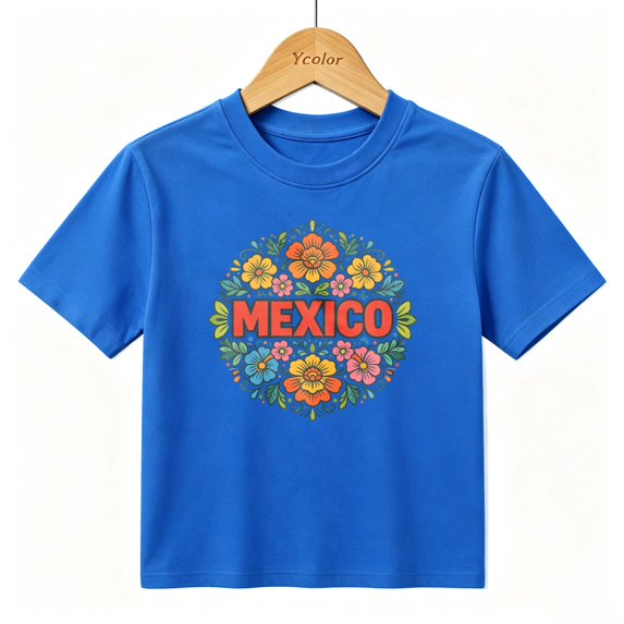 Boys Graphic T-Shirt Mexico Floral Folk Art Print Kids Tees 100% Cotton Short Sleeve Tops Ages 4-13Y