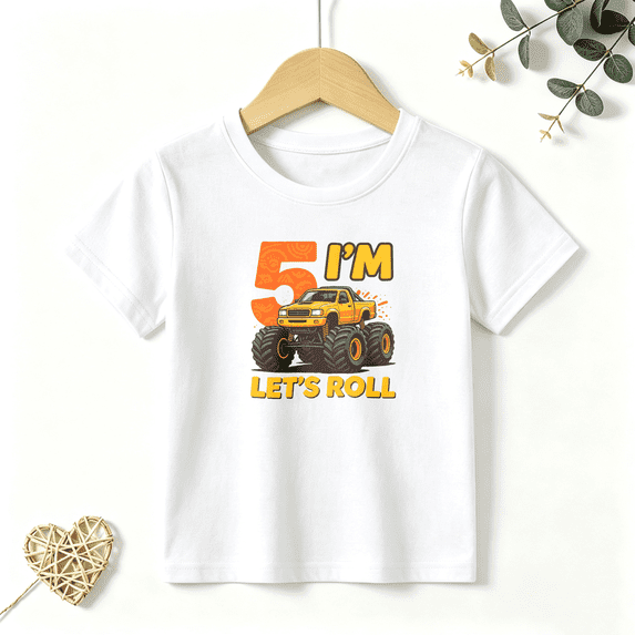 Boys Graphic T Shirt Monster Truck Number Five Short Sleeve Kids Tees Racing Style 100% Cotton Soft Child Tops 4-13Y