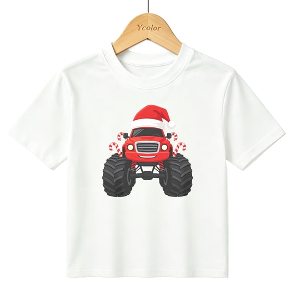 Boys Graphic T-Shirt Monster Truck Santa Christmas Kids Tees 100% Cotton Short Sleeve Tops Ages 4-13Y