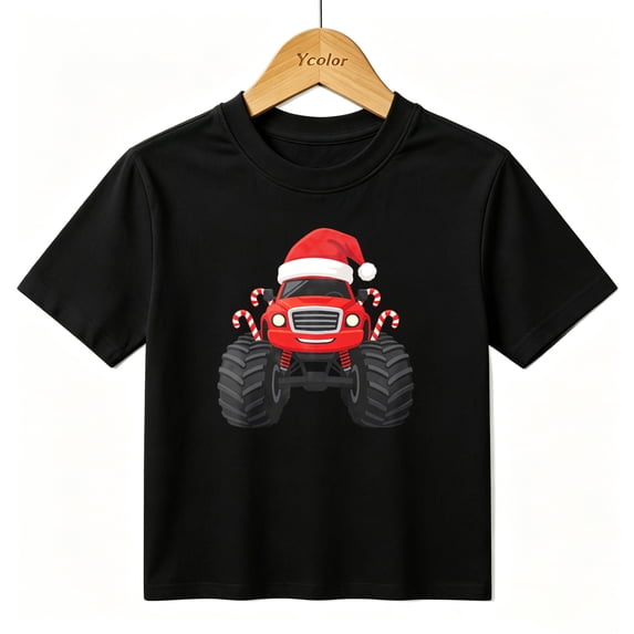 Boys Graphic T-Shirt Monster Truck Santa Christmas Kids Tees 100% Cotton Short Sleeve Tops Ages 4-13Y