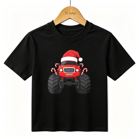 Boys Graphic T-Shirt Monster Truck Santa Christmas Kids Tees 100% Cotton Short Sleeve Tops Ages 4-13Y