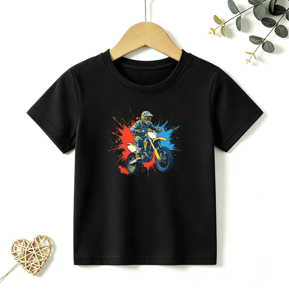 Boys Graphic T Shirt Motocross Dirt Bike Short Sleeve Kids Tees Sports 100% Cotton Soft Child Tops 4-13Y