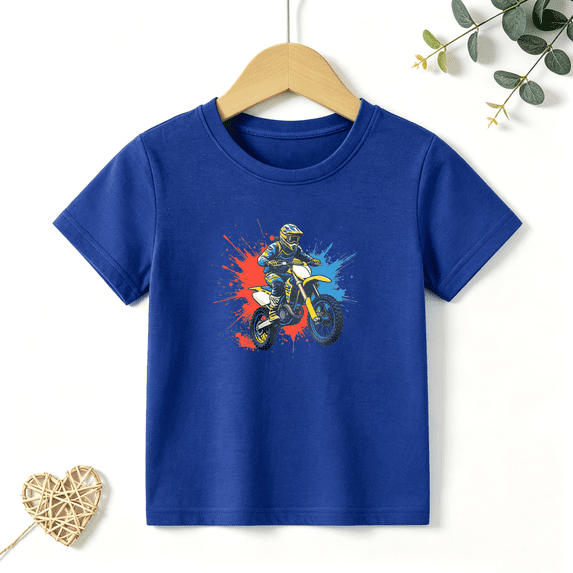 Boys Graphic T Shirt Motocross Dirt Bike Short Sleeve Kids Tees Sports 100% Cotton Soft Child Tops 4-13Y