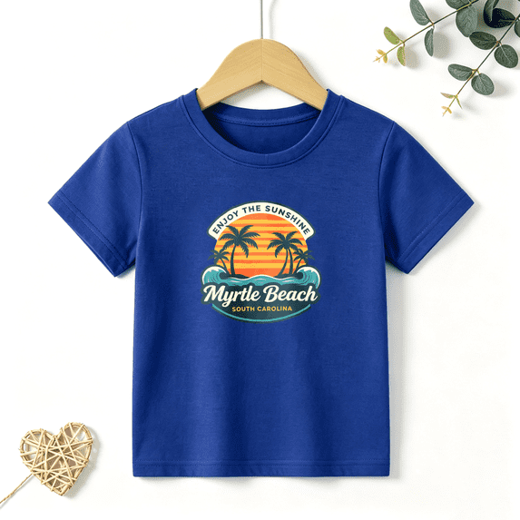 Boys Graphic T Shirt Myrtle Beach Sunshine Travel Style Short Sleeve Kids Tee Summer Vacation 100% Cotton Soft Child Tops 4-13Y
