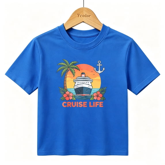 Boys Graphic T-Shirt Ocean Cruise Ship Life Tropical Vacation Kids Tees 100% Cotton Tops Ages 4-13Y