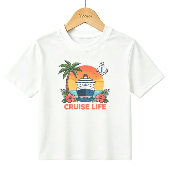 Boys Graphic T-Shirt Ocean Cruise Ship Life Tropical Vacation Kids Tees 100% Cotton Tops Ages 4-13Y