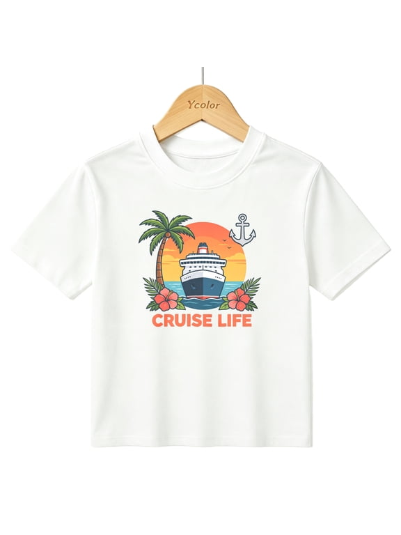 Boys Graphic T-Shirt Ocean Cruise Ship Life Tropical Vacation Kids Tees 100% Cotton Tops Ages 4-13Y