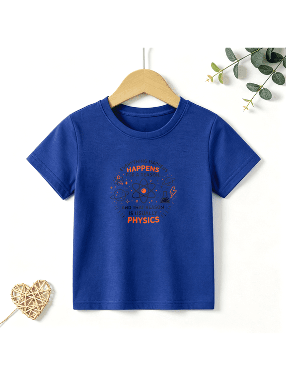 Boys Graphic T Shirt Physics Science Atom Quote Short Sleeve Tee STEM Education Style 100% Cotton Soft Kids Tops 4-13Y