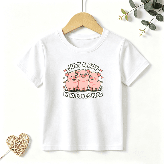 Boys Graphic T Shirt Pig Lover Animal Graphic Short Sleeve Kids Tees Cute Farm Theme Funny Style 100% Cotton Soft Child Tops 4-13Y