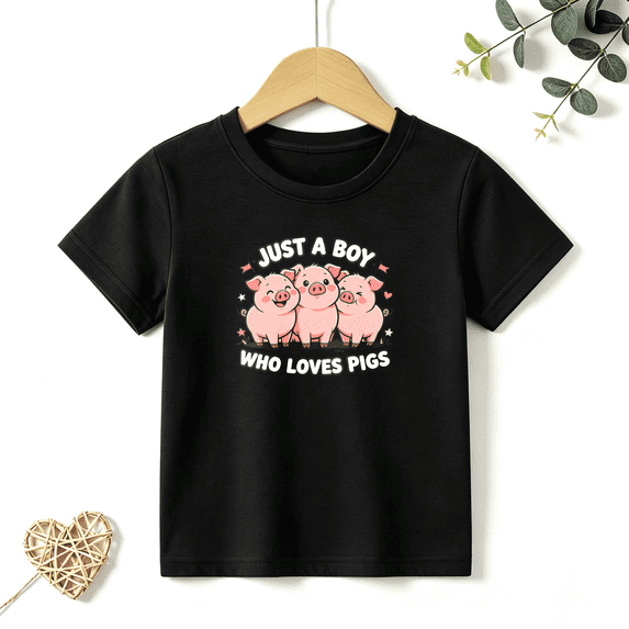 Boys Graphic T Shirt Pig Lover Animal Graphic Short Sleeve Kids Tees Cute Farm Theme Funny Style 100% Cotton Soft Child Tops 4-13Y