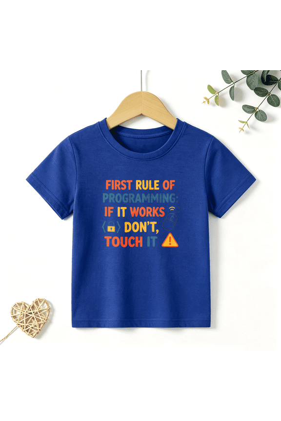 Boys Graphic T Shirt Programming Rule Quote Short Sleeve Tee Coding Humor Style 100% Cotton Soft Kids Tops 4-13Y