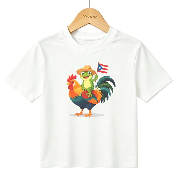 Boys Graphic T-Shirt Puerto Rico Flag Frog Coqui Rooster Pride Kids Tees 100% Cotton Tops Ages 4-13Y