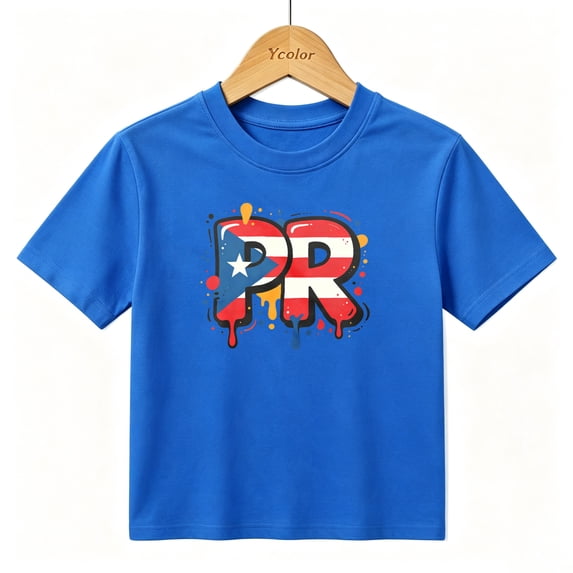 Boys Graphic T-Shirt Puerto Rico Flag PR Drip Graffiti Kids Tees 100% Cotton Short Sleeve Tops Ages 4-13Y