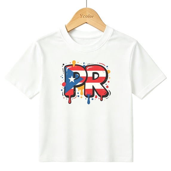 Boys Graphic T-Shirt Puerto Rico Flag PR Drip Graffiti Kids Tees 100% Cotton Short Sleeve Tops Ages 4-13Y