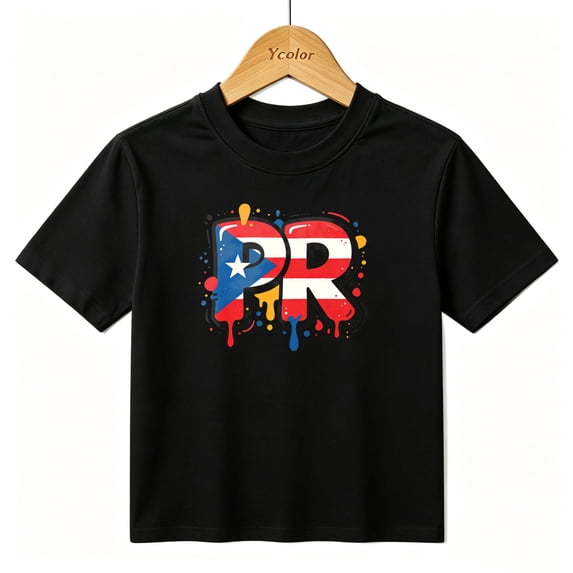 Boys Graphic T-Shirt Puerto Rico Flag PR Drip Graffiti Kids Tees 100% Cotton Short Sleeve Tops Ages 4-13Y