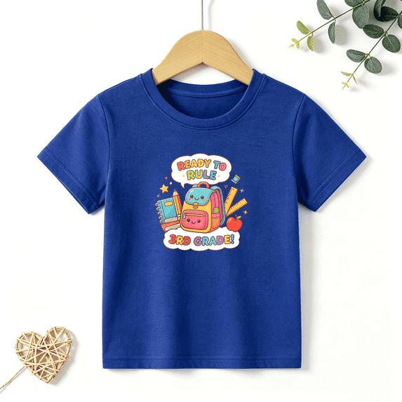 Boys Graphic T Shirt Ready To Rule 3rd Grade Graphic Short Sleeve Kids Tees School Spirit Style 100% Cotton Soft Child Tops 4-13Y