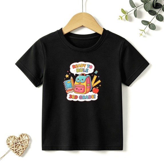 Boys Graphic T Shirt Ready To Rule 3rd Grade Graphic Short Sleeve Kids Tees School Spirit Style 100% Cotton Soft Child Tops 4-13Y