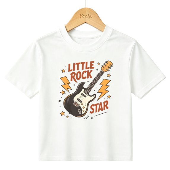 Boys Graphic T-Shirt Rock Guitar Little Rock Star Kids Tees 100% Cotton Short Sleeve Tops Ages 4-13Y