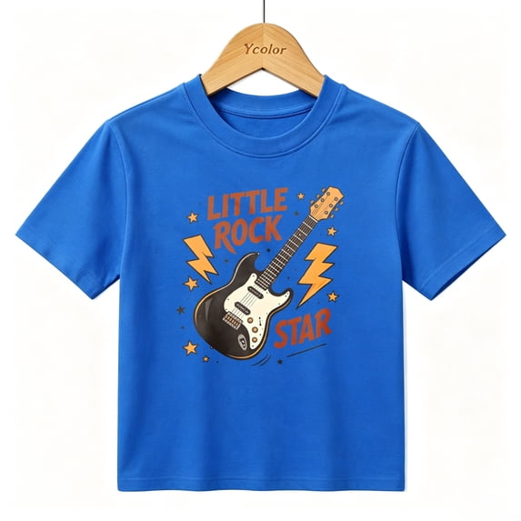 Boys Graphic T-Shirt Rock Guitar Little Rock Star Kids Tees 100% Cotton Short Sleeve Tops Ages 4-13Y