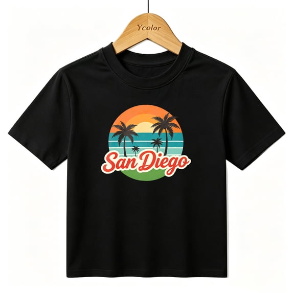 Boys Graphic T-Shirt San Diego Beach Sunset Retro Summer Kids Tees 100% Cotton Short Sleeve Tops Ages 4-13Y