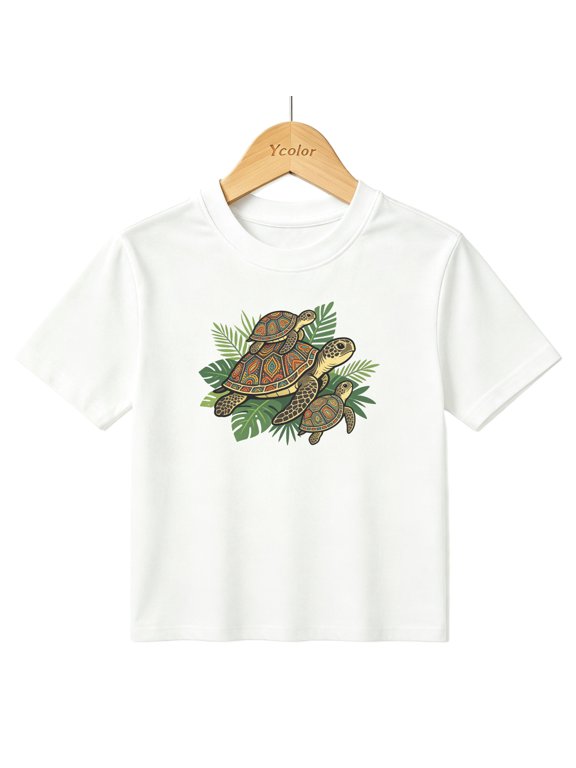 Boys Graphic T-Shirt Sea Turtles Tropical Leaves Kids Tees 100% Cotton Short Sleeve Tops Ages 4-13Y