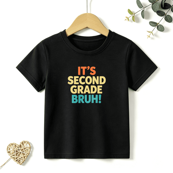 Boys Graphic T Shirt Second Grade Bruh School Short Sleeve Kids Tees Back To School Gift 100% Cotton Soft Child Tops 4-13Y