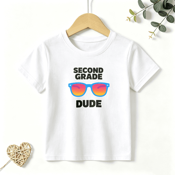Boys Graphic T Shirt Second Grade Dude Sunglasses Design Short Sleeve Kids Tees Back To School Style 100% Cotton Soft Child Tops 4-13Y