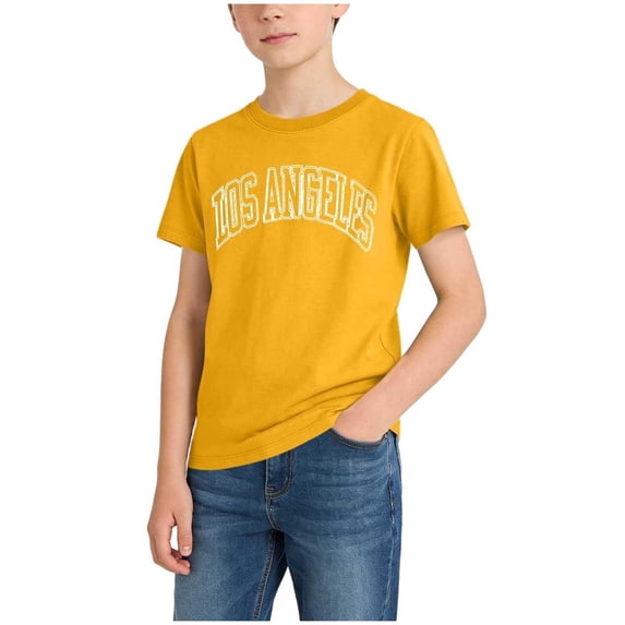 Boys Graphic T-Shirt Short Sleeve Crewneck | Yellow Soft Polyester Spandex Tee | Tagless Comfort for School Play Everyday | Kids Top Sizes 3-14 Years,Size 9-10 T