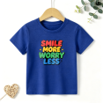 thumbnail image 1 of Boys Graphic T Shirt Smile More Worry Less Quote Short Sleeve Tee Positive Message Style 100% Cotton Soft Kids Tops 4-13Y, 1 of 5