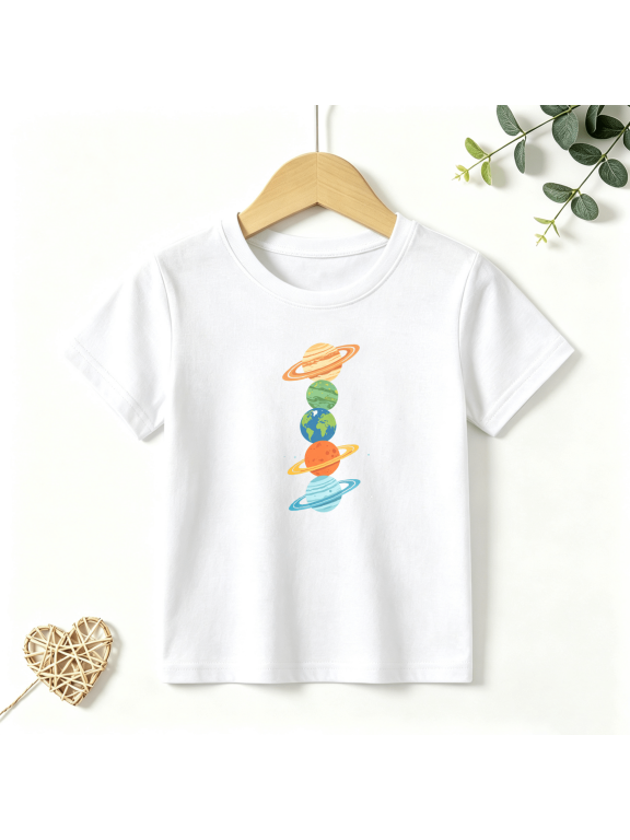 Boys Graphic T Shirt Solar System Planets Short Sleeve Kids Tees Astronomy Space 100% Cotton Soft Tops 4-13Y