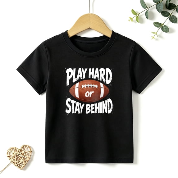 Boys Graphic T-Shirt Sports Motivation Football Play Hard Kids Tees 100% Cotton Short Sleeve Gift Tops 4-13Y