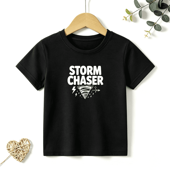 Boys Graphic T Shirt Storm Chaser Tornado Design Short Sleeve Tee Weather Adventure Style 100% Cotton Soft Kids Tops 4-13Y