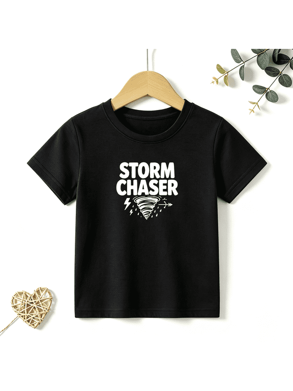 Boys Graphic T Shirt Storm Chaser Tornado Design Short Sleeve Tee Weather Adventure Style 100% Cotton Soft Kids Tops 4-13Y