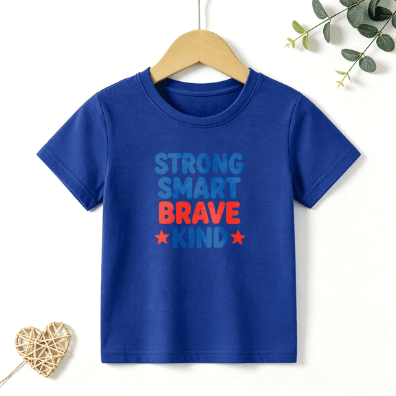Boys Graphic T Shirt Strong Smart Brave Kind Short Sleeve Tee Positive Message Style 100% Cotton Soft Kids Tops 4-13Y