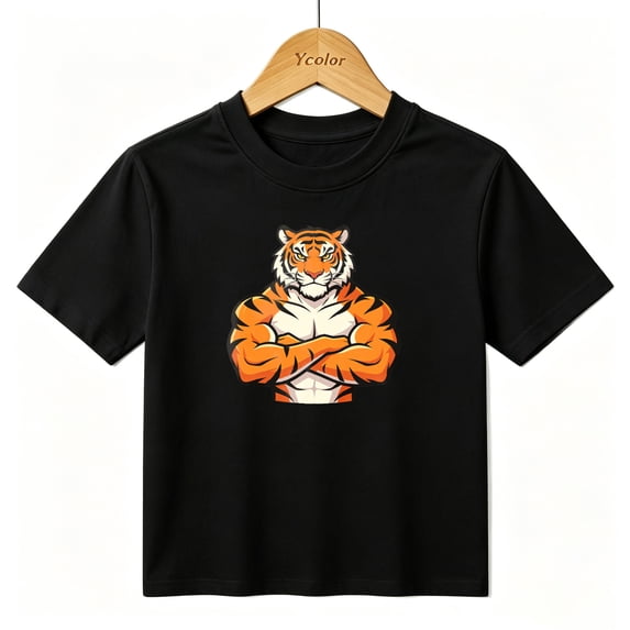 Boys Graphic T-Shirt Strong Tiger Mascot Sports Gym Bodybuilder Kids Tees 100% Cotton Tops Ages 4-13Y
