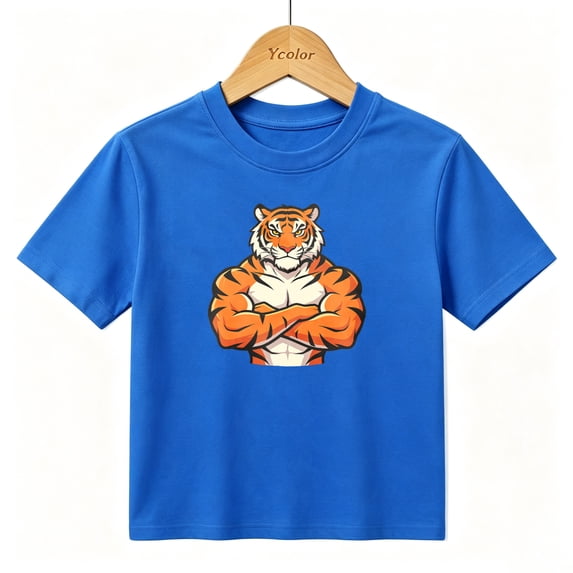 Boys Graphic T-Shirt Strong Tiger Mascot Sports Gym Bodybuilder Kids Tees 100% Cotton Tops Ages 4-13Y