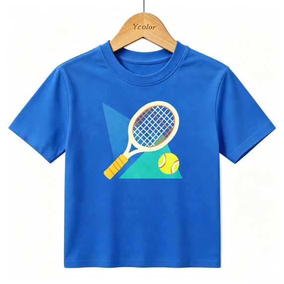 Boys Graphic T-Shirt Tennis Racket Ball Sport Kids Tees 100% Cotton Short Sleeve Tops Ages 4-13Y