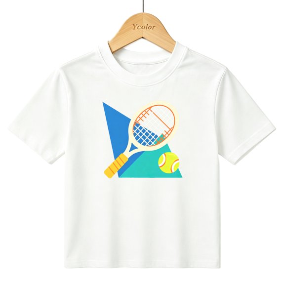 Boys Graphic T-Shirt Tennis Racket Ball Sport Kids Tees 100% Cotton Short Sleeve Tops Ages 4-13Y