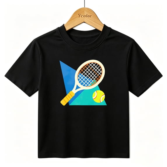 Boys Graphic T-Shirt Tennis Racket Ball Sport Kids Tees 100% Cotton Short Sleeve Tops Ages 4-13Y
