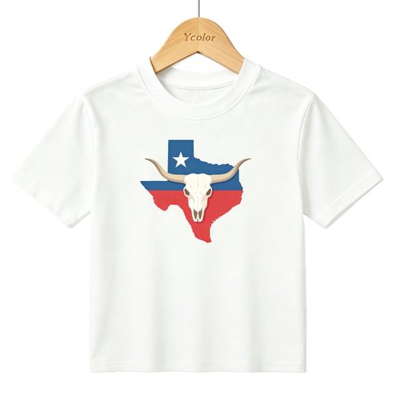 Boys Graphic T-Shirt Texas Flag Longhorn Skull Country Pride Kids Tees 100% Cotton Tops Ages 4-13Y