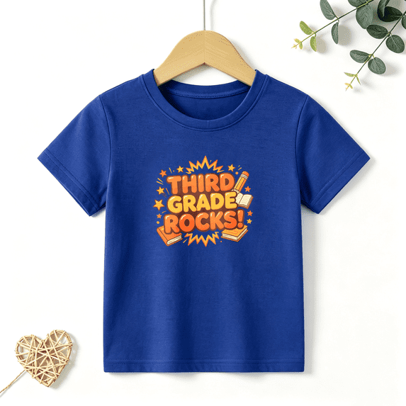 Boys Graphic T Shirt Third Grade Rocks Graphic Short Sleeve Kids Tees School Spirit Back To School Style 100% Cotton Soft Child Tops 4-13Y