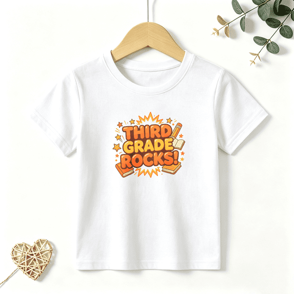 Boys Graphic T Shirt Third Grade Rocks Graphic Short Sleeve Kids Tees School Spirit Back To School Style 100% Cotton Soft Child Tops 4-13Y