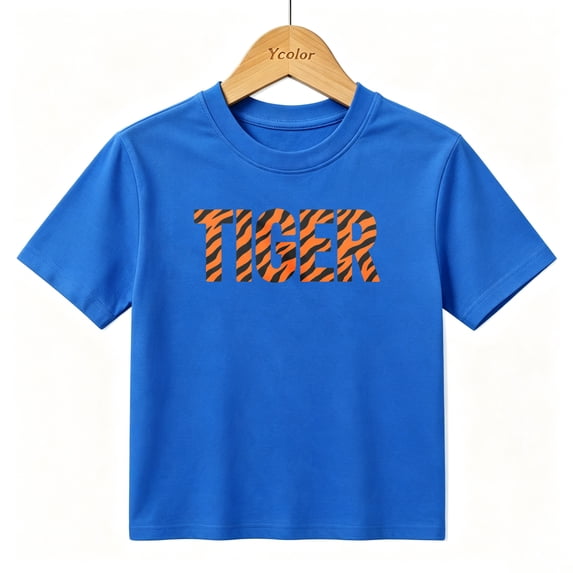 Boys Graphic T-Shirt Tiger Stripe Mascot Wild Animal Kids Tees 100% Cotton Short Sleeve Tops Ages 4-13Y