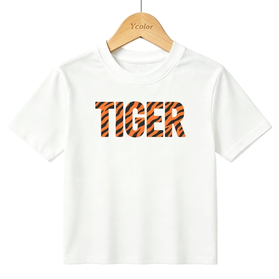 Boys Graphic T-Shirt Tiger Stripe Mascot Wild Animal Kids Tees 100% Cotton Short Sleeve Tops Ages 4-13Y