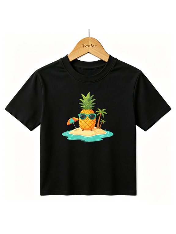 Boys Graphic T-Shirt Tropical Pineapple Summer Kids Tees 100% Cotton Short Sleeve Tops Ages 4-13Y