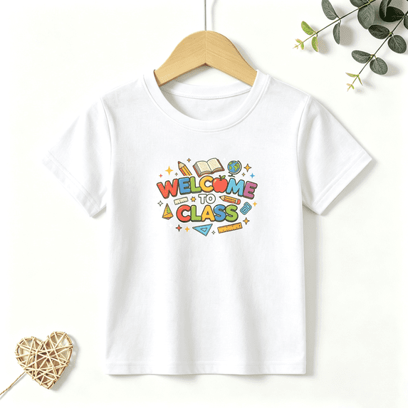 Boys Graphic T Shirt Welcome Back To Class Apple Books Short Sleeve Kids Tees School Season Style 100% Cotton Soft Child Tops 4-13Y