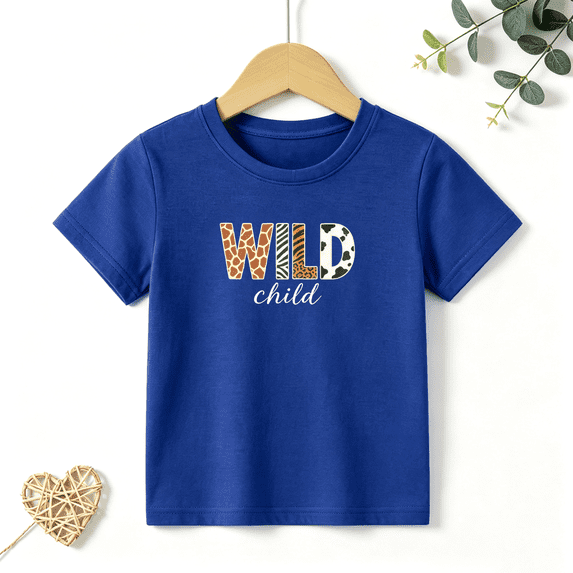 Boys Graphic T Shirt Wild Child Animal Short Sleeve Kids Tees Cute Safari 100% Cotton Soft Child Tops 4-13Y